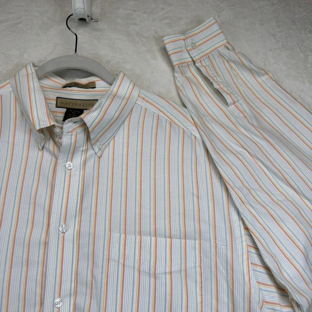 Vintage 90s Naturalife The Big Shirt Mens XL Striped Cotton Oversized Button Up
